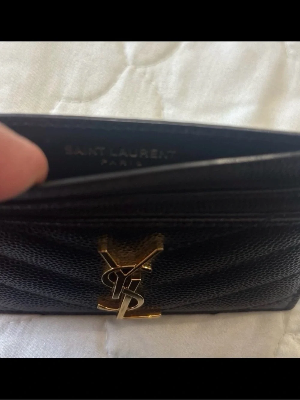 Saint Laurent Black Quilted Card Holder with Gold YSL Emblem
